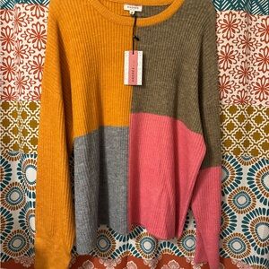 ANDREE BY UNIT Colorful Crew Neck Sweater - Mustard, Pink, Gray